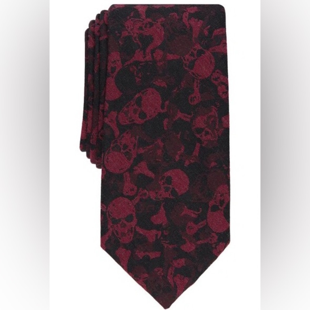SAVILE ROW ZED SKULL CONVO WOVEN NECKTIE TIE BURGUNDY RED AND BLACK NWOT